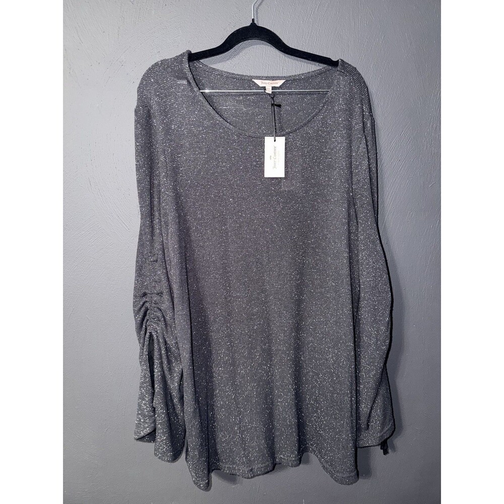 Juicy Couture Sweater XXL Grey Sparkle Lurex Bell Sleeve Plus Size Party Holiday